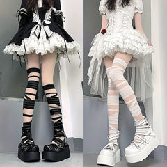 2 Pairs Strappy Over The Knee Socks Women's Stockings