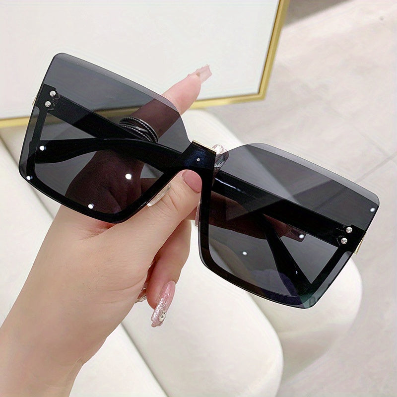 Oversized Rimless Sunglasses Gradient Lens Casual Square Glasses