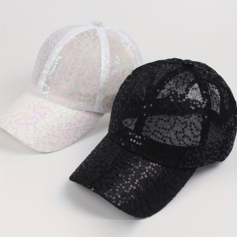 Glitter Trucker Hat Sequin Baseball Cap Lightweight Sunscreen Dad Hat