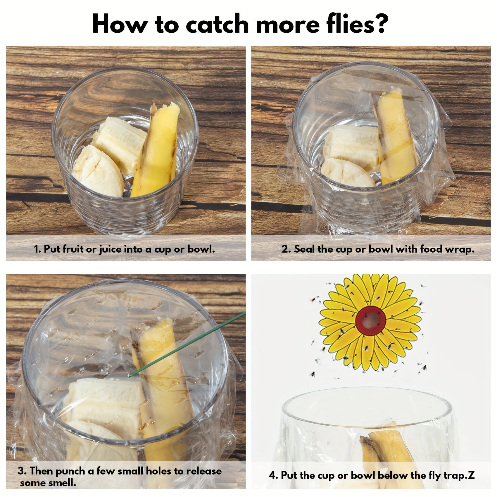 4pcs Indoor Sunflower Fly Catcher Window Fly Sticker