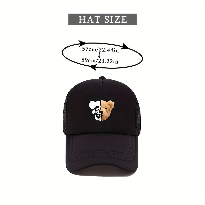 Skull Bear Print Trucker Hat Hip Hop Mesh Baseball Cap