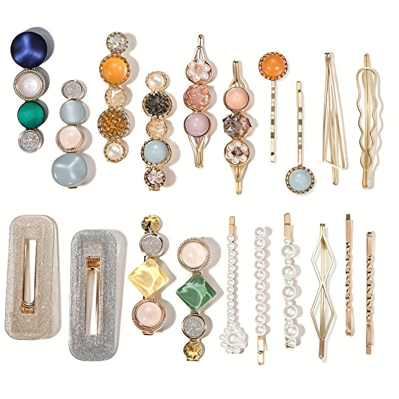 Marble Print Hair Clip Set - Resin Side Clip & Faux Pearl Card Barrette