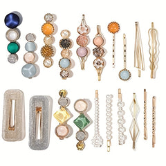 Marble Print Hair Clip Set - Resin Side Clip & Faux Pearl Card Barrette