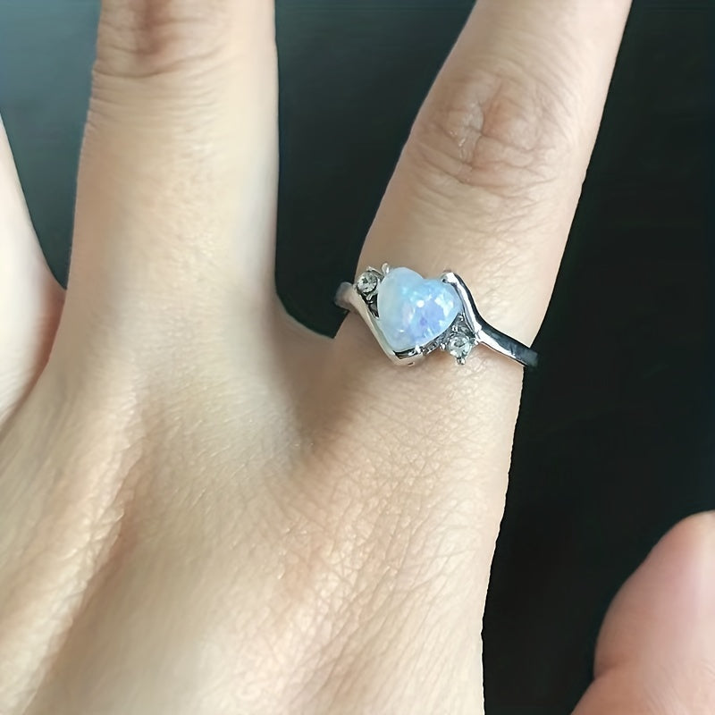 Moonstone Heart Rhinestone Ring Gift For Men And Women