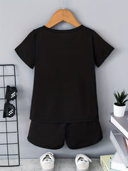 2pcs Boys King Crown Print T shirt & Shorts Summer Clothes Sets