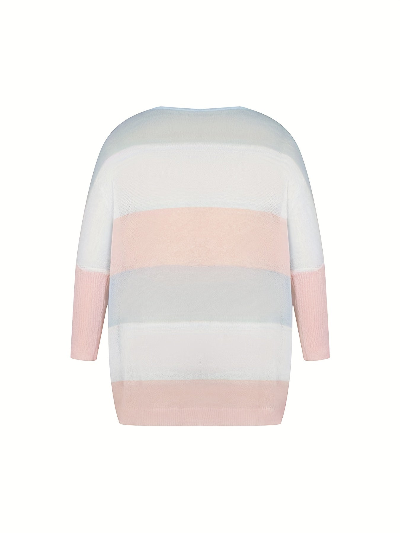  Colorblock Semi Sheer Round Neck Sweater