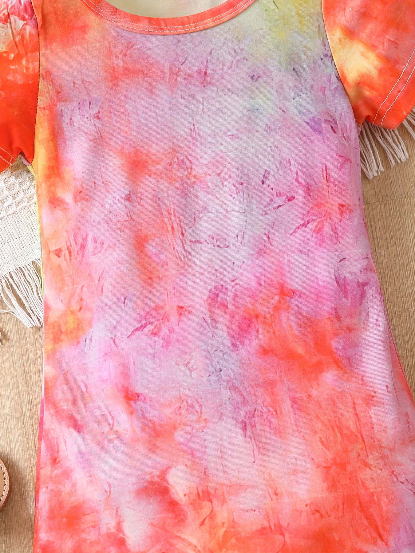 Girls Tie Dye Stretch Dress Short Sleeve Kids Summer Clothes