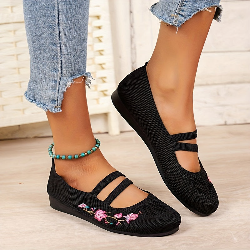 Women's Floral Embroidered Slip-On Flat Shoes Soft Sole Casual Walking Flats