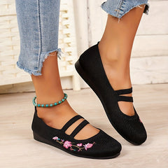 Women's Floral Embroidered Slip-On Flat Shoes Soft Sole Casual Walking Flats