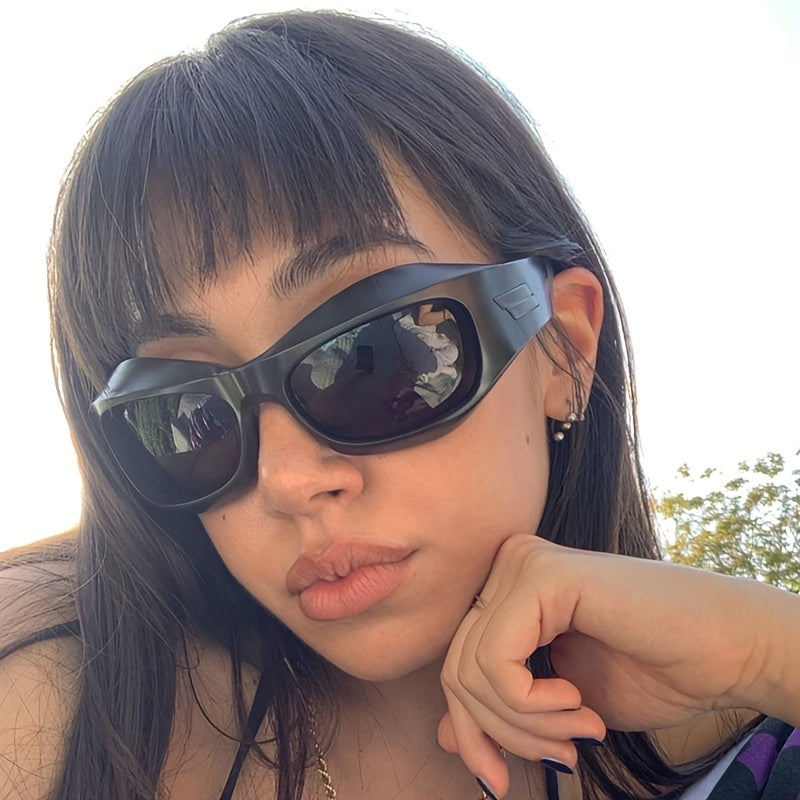 Y2K Wrap Around Sunglasses Thick Frame Sun Shades Unisex Sunscreen Glasses