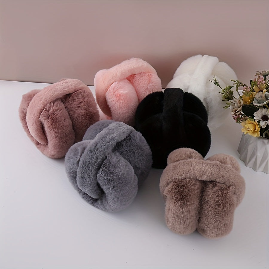 Winter Plush Ear Warmers for Women & Men - Soft & Foldable Ear Muffs