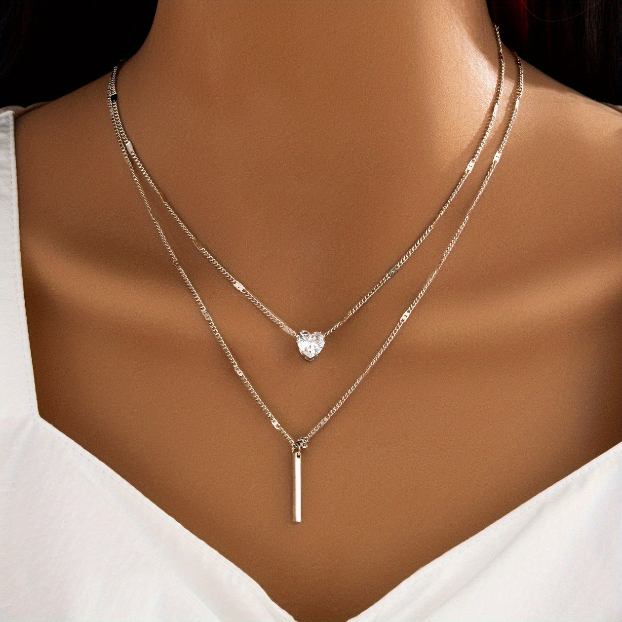 Double Layer Water Drop Shape Rhinestone Tassel Necklace Set