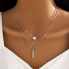 Double Layer Water Drop Shape Rhinestone Tassel Necklace Set