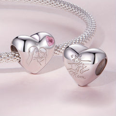 925 Silver Mother Daughter Kissing Pink Heart Bracelet Charm
