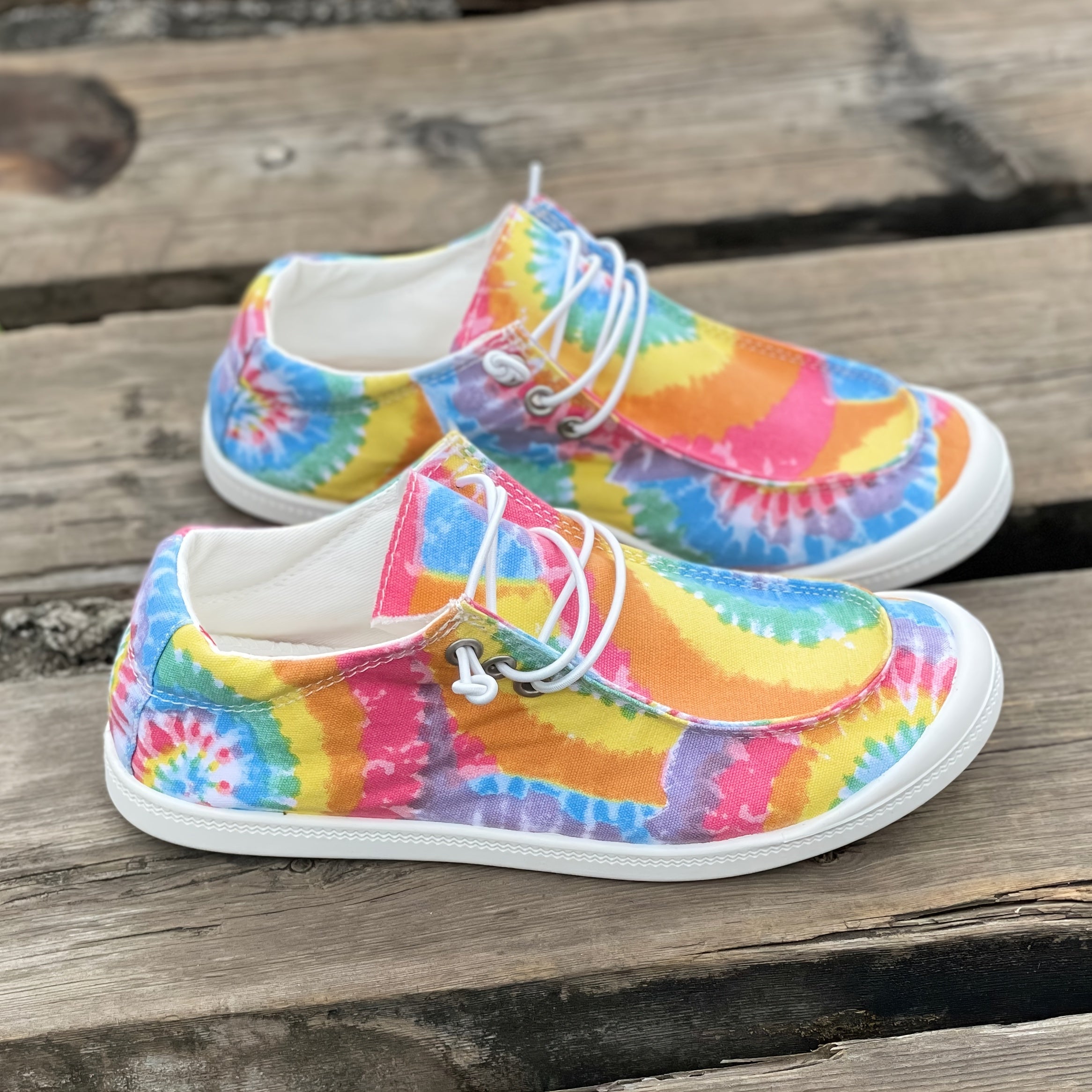 Tie Dye Canvas Casual Sneakers Low Top Lace-Up Women's Shoes