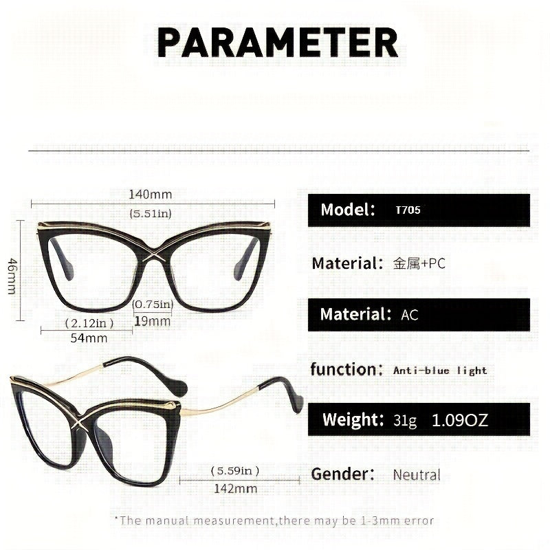 Cat Eye Anti Light Glasses Metal Temple Frame