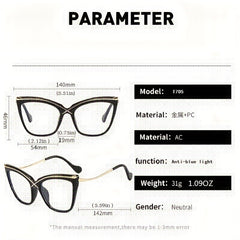 Cat Eye Anti Light Glasses Metal Temple Frame