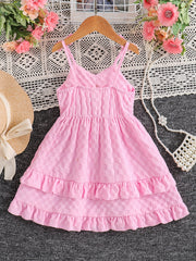 Girls' Bowknot Spaghetti Strap Cami Dress Knee Length
