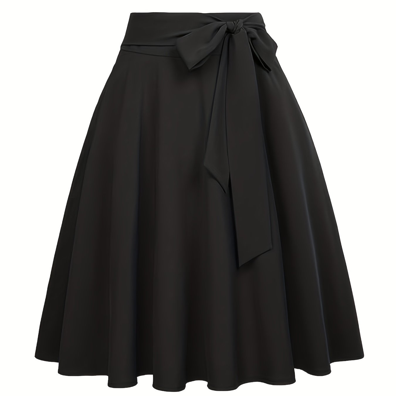  Casual Skirt Solid Elastic Bow Knot A-line Belted Skirt