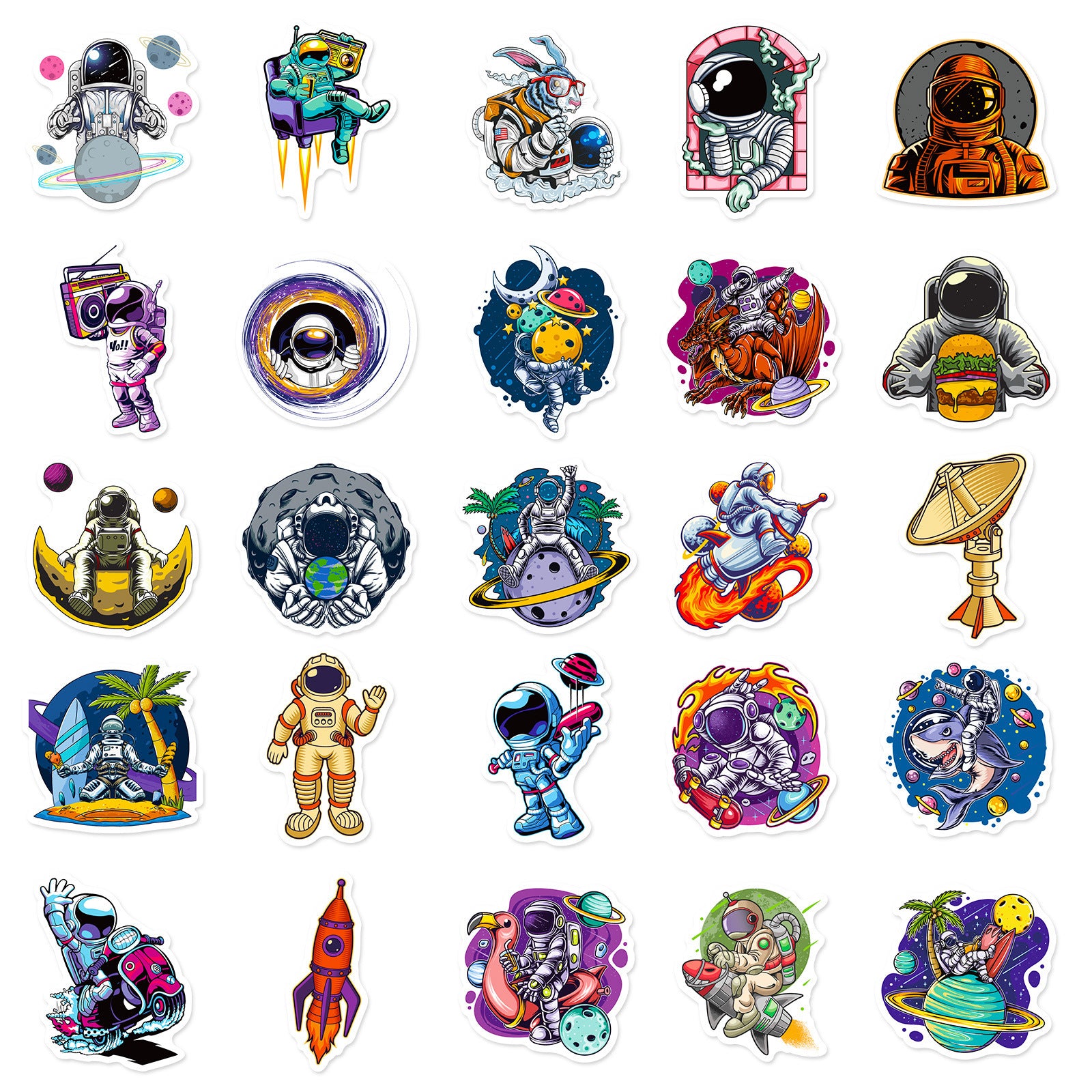 50pcs Space Explorer Vinyl Stickers for Water Bottle