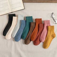10 Pairs Women's Solid Mid Tube Socks Soft & Comfy Stockings