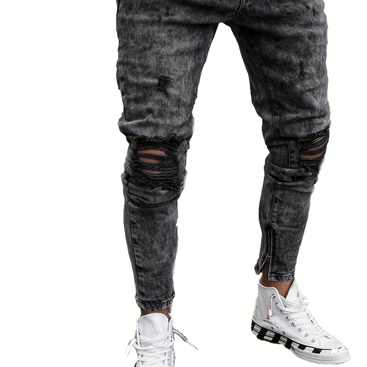 Men's Slim Fit Ripped Jeans Distressed Denim Pants
