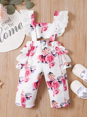 Baby Girls Flower Print Overalls