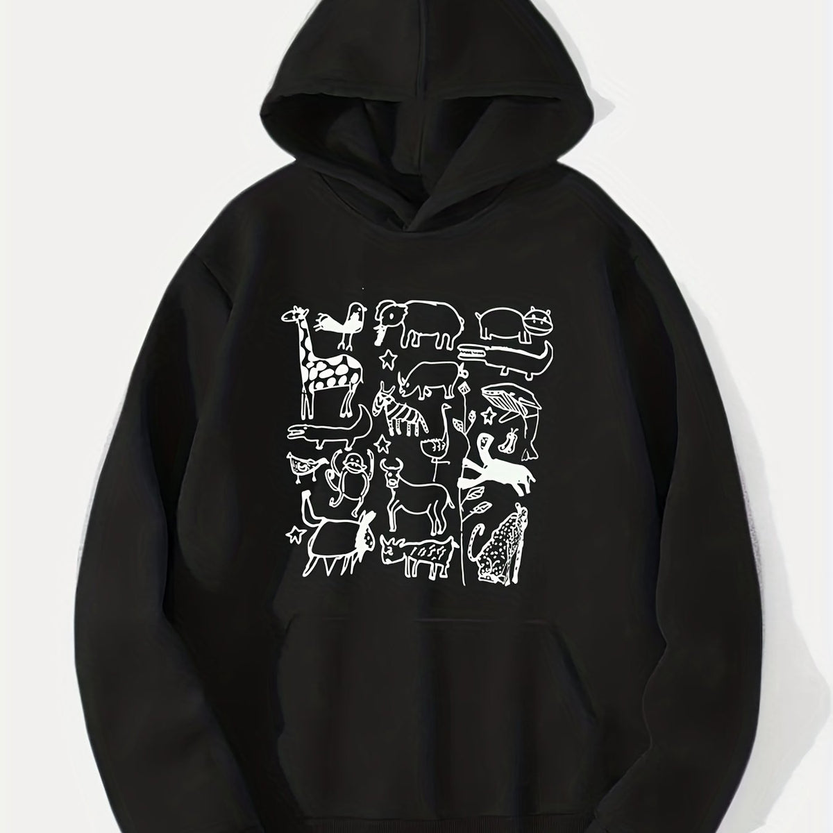 Cartoon Animals Print Hoodie for Men