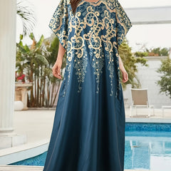 Boho Kaftan Dress Plus Size Baroque Print Maxi Cover Up