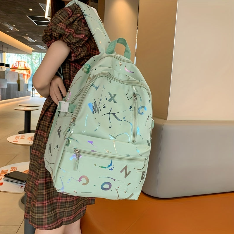 Holographic Letter Print Backpack Preppy Style School Bag