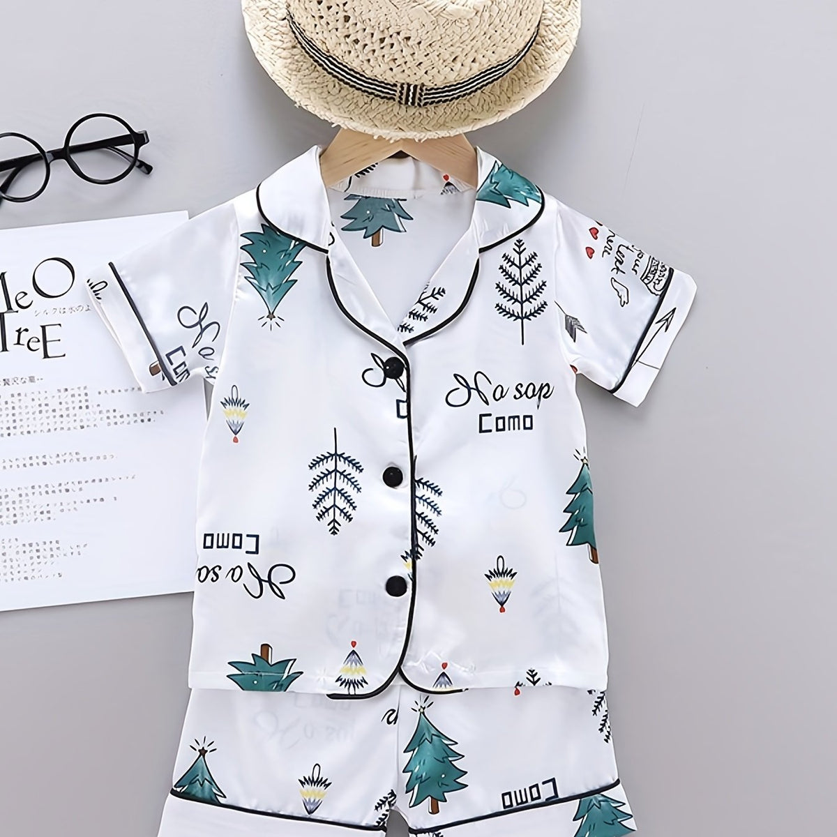 Boys Tree Print Pajamas Set Short Sleeves Tops & Bottoms