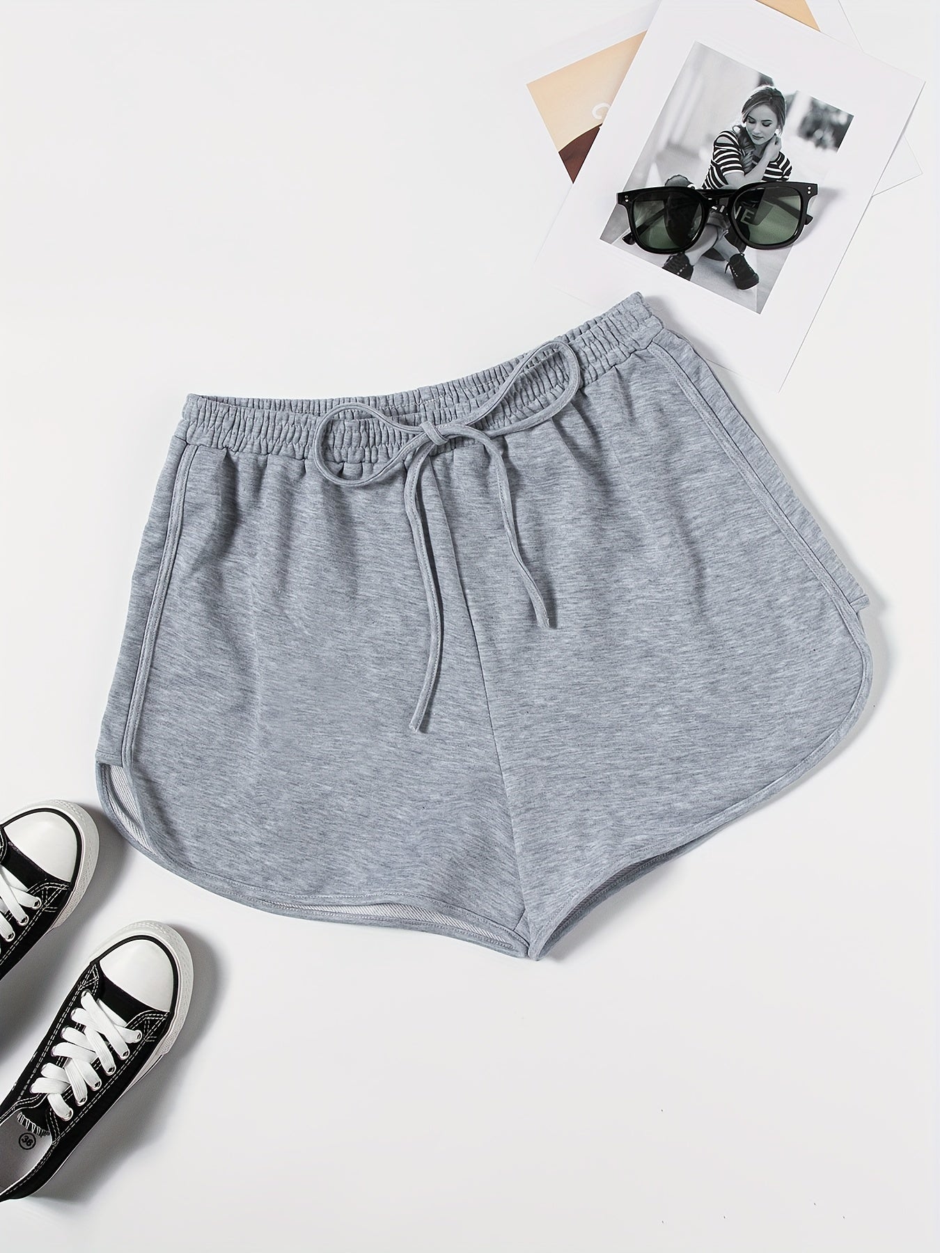  Basic Shorts Women's Plus Elastic Waist Tie Sporty Shorts
