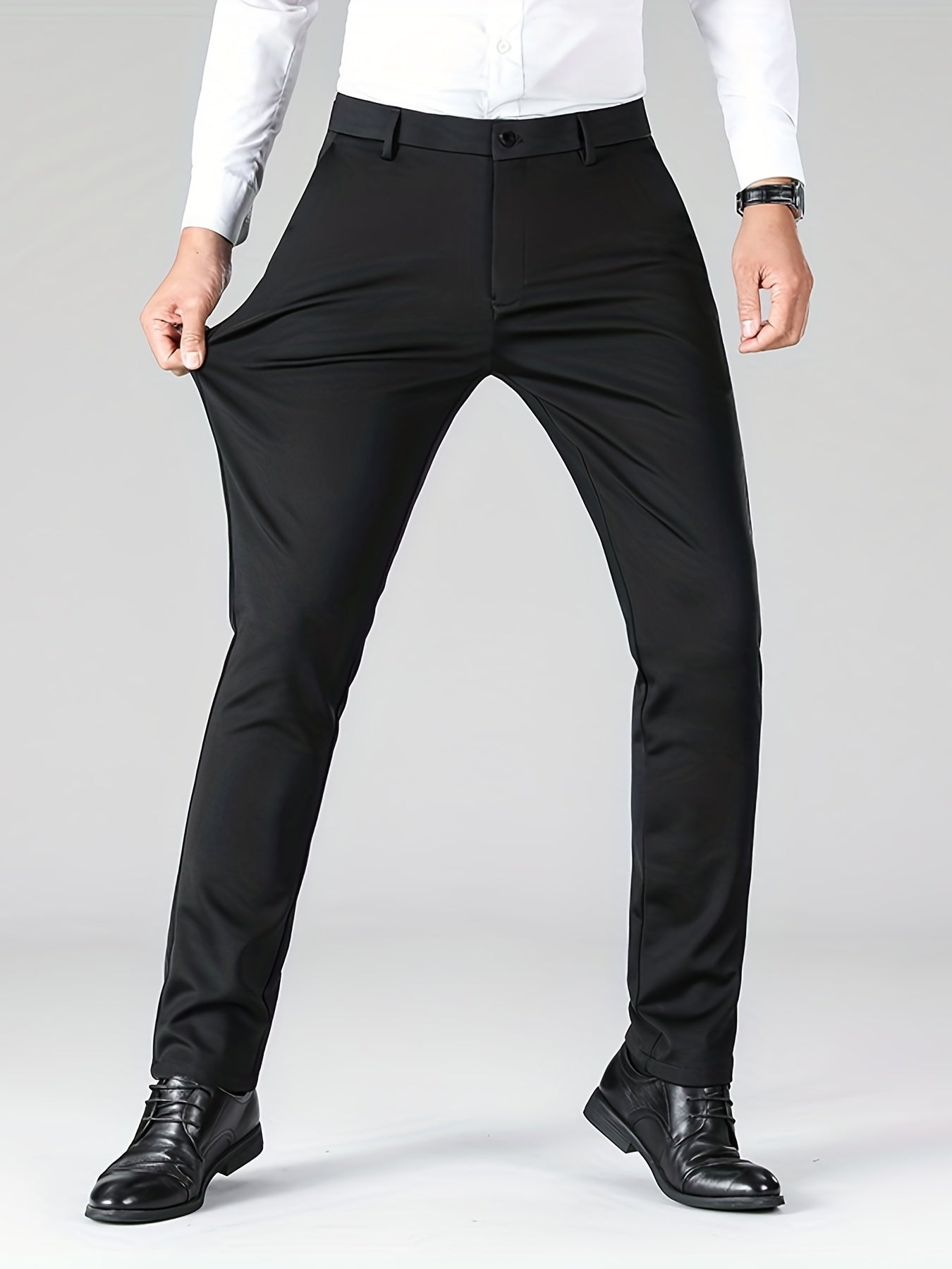Men's Stretch Business Pants Straight Leg Wrinkle-resistant Trousers
