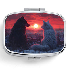 Dual Wolf Pill Organizer 2 Compartment Medicine Case Portable Metal Box