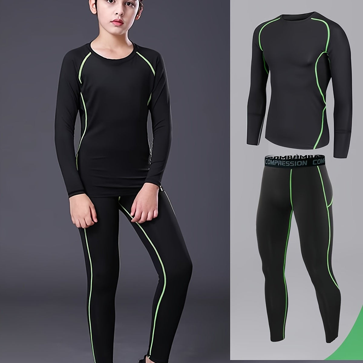 Boy's 2pcs Quick drying Training Suit Long Sleeve Top & Pants Set