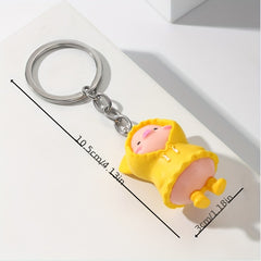 Cartoon Pig Raincoat Keychain Pendant Resin Doll Key Ring Bag Accessories