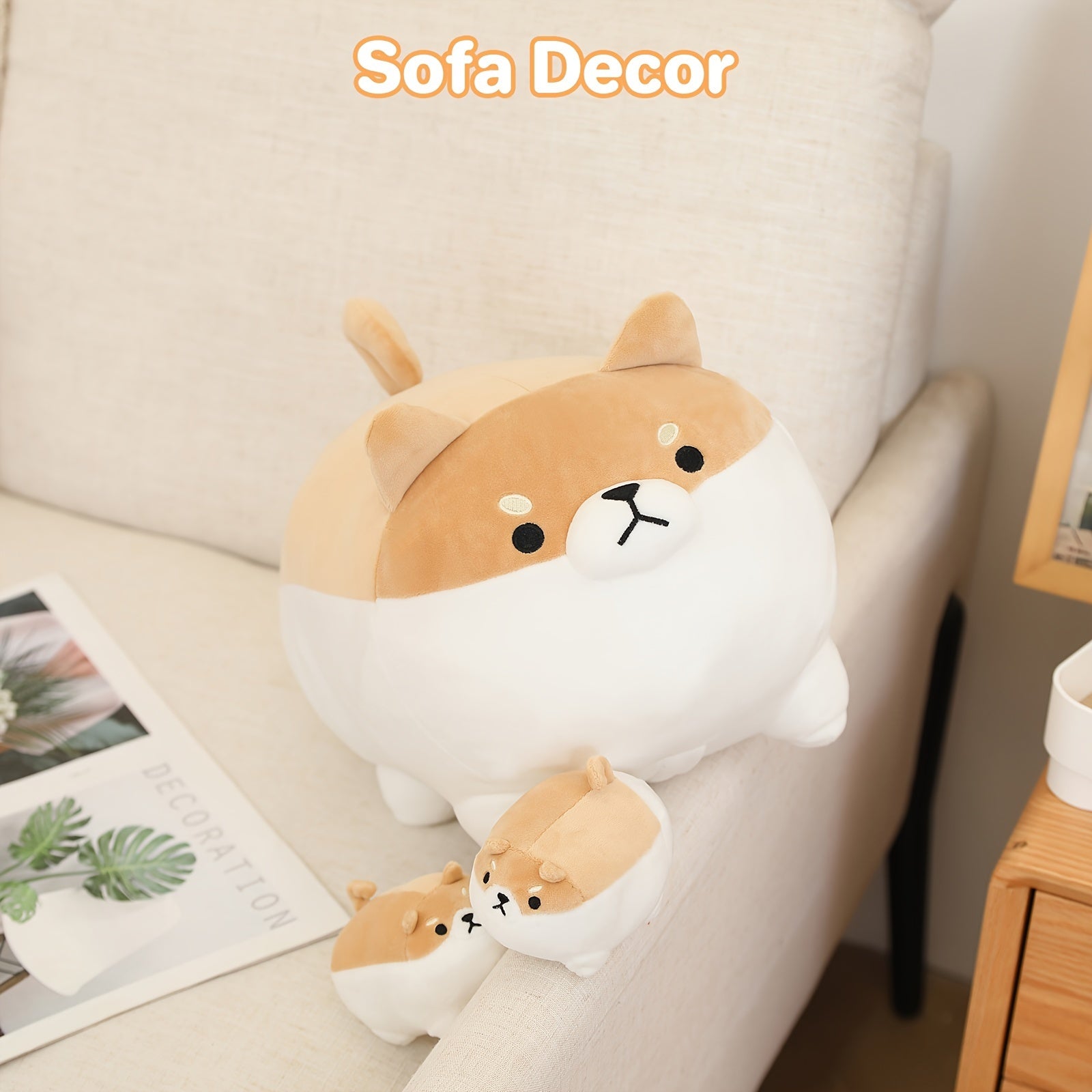16" Shiba Inu Plush Toy with 4 Babies in Tummy, Soft Cuddly Stuffed Animal