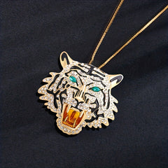 Rhinestone Tiger Head Brooch Men's Party Casual Gift