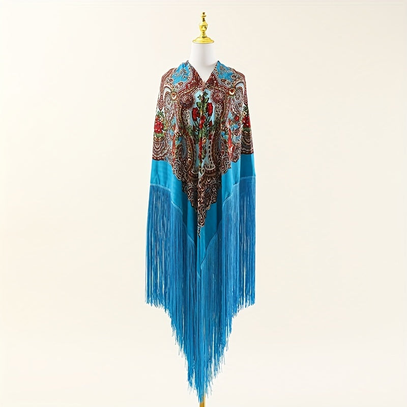 National Style Printed Shawl Long Fringed Retro Shawl Wrap