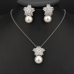 Flower Shape Faux Pearl Jewelry Set Necklace & Earrings