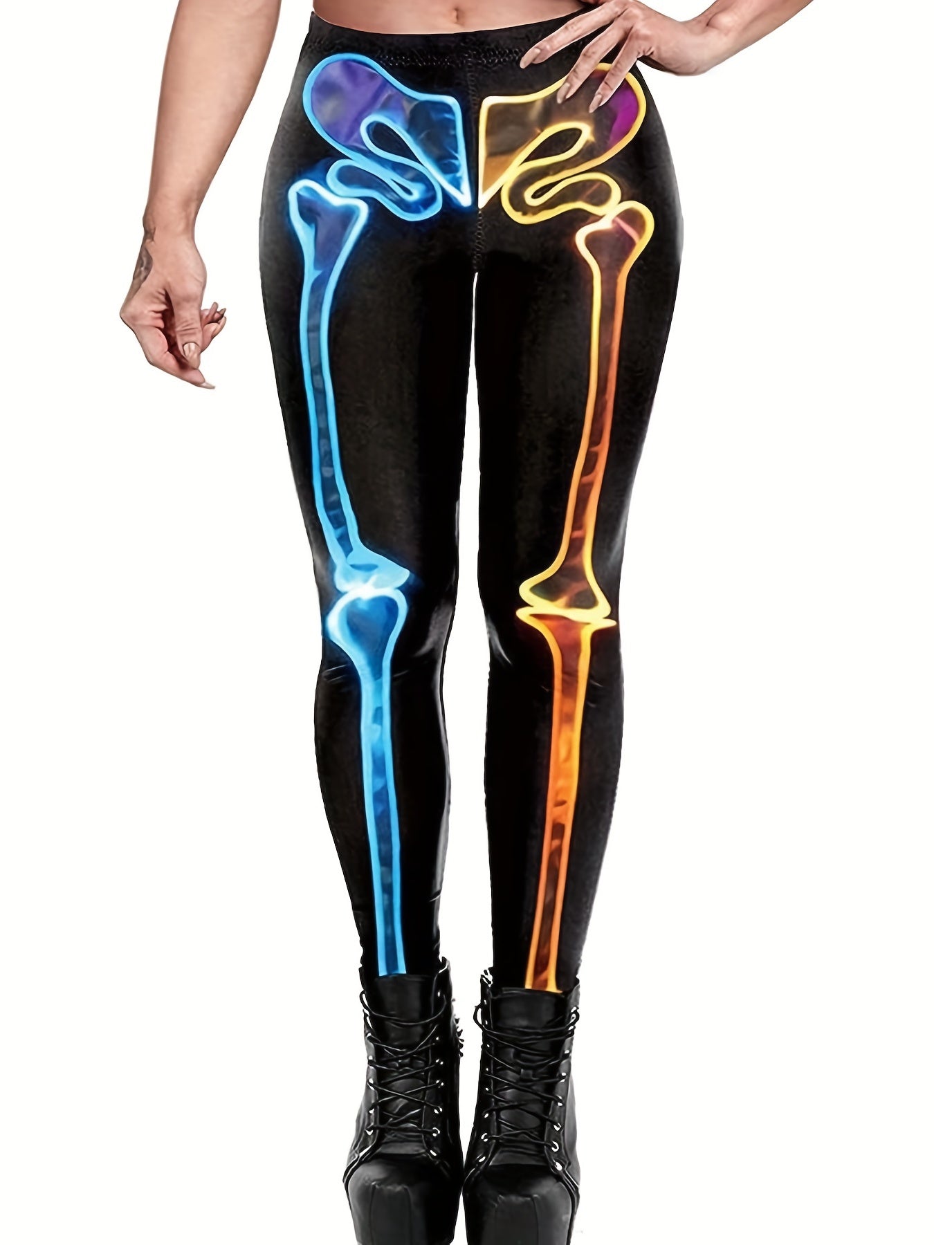  Skeleton Print Halloween Leggings