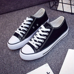 Women's Canvas Lace Up Flat Sneakers Round Toe Casual Walking Shoes
