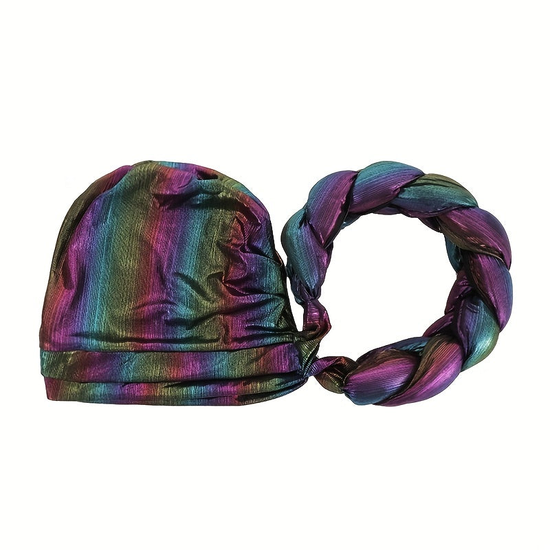 Gradient Turban Cap Braided Hijab Hat Pre tied Head Wrap Elastic Bonnet