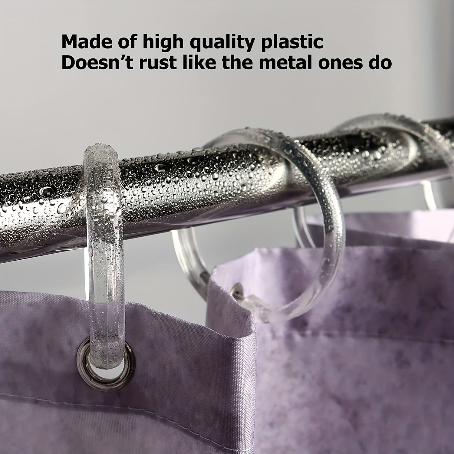 12pcs Transparent Plastic Shower Curtain Hooks O ring Bathroom Accessories
