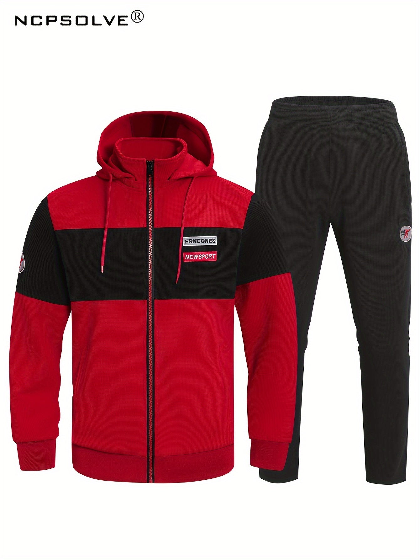 Men's 2 Piece Outfits Block Hooded Zipper Jacket And Sweatpants Set