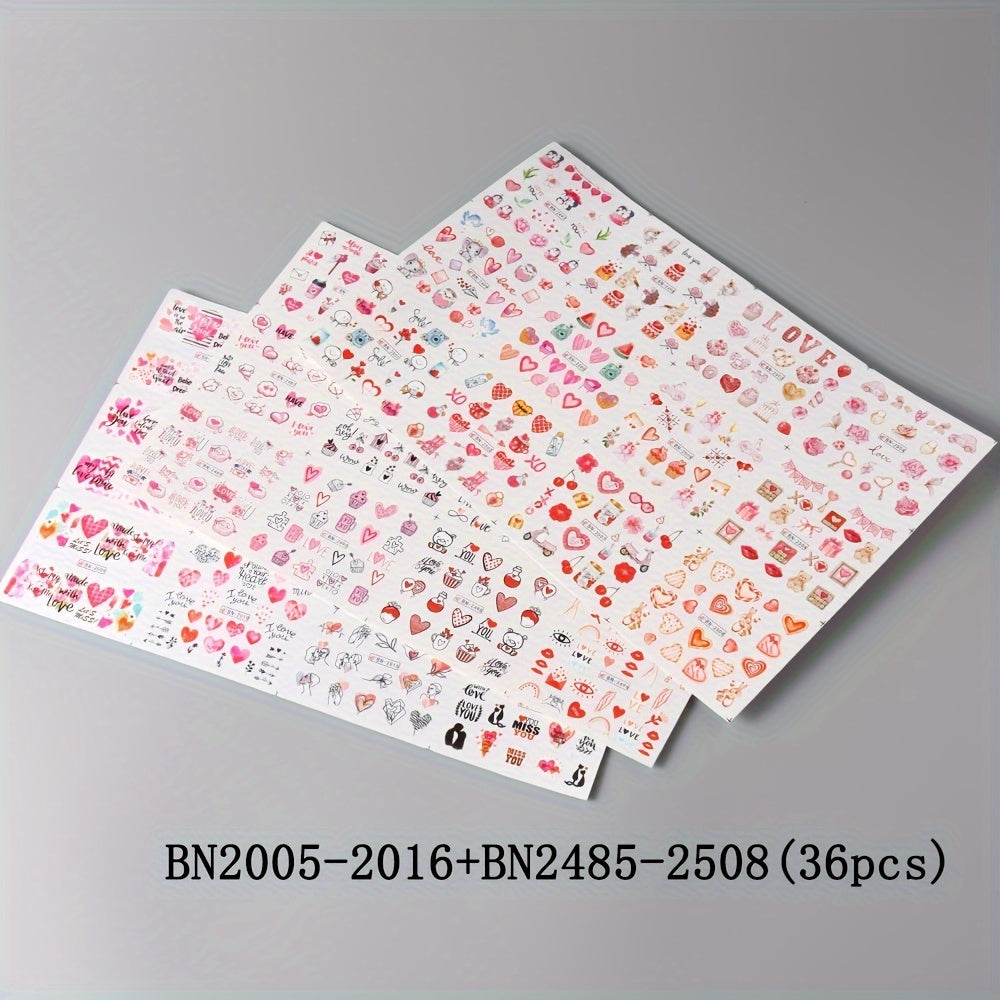 Valentine Nail Water Transfer Stickers Heart Love Letter Red Lip Rose Nail Art D