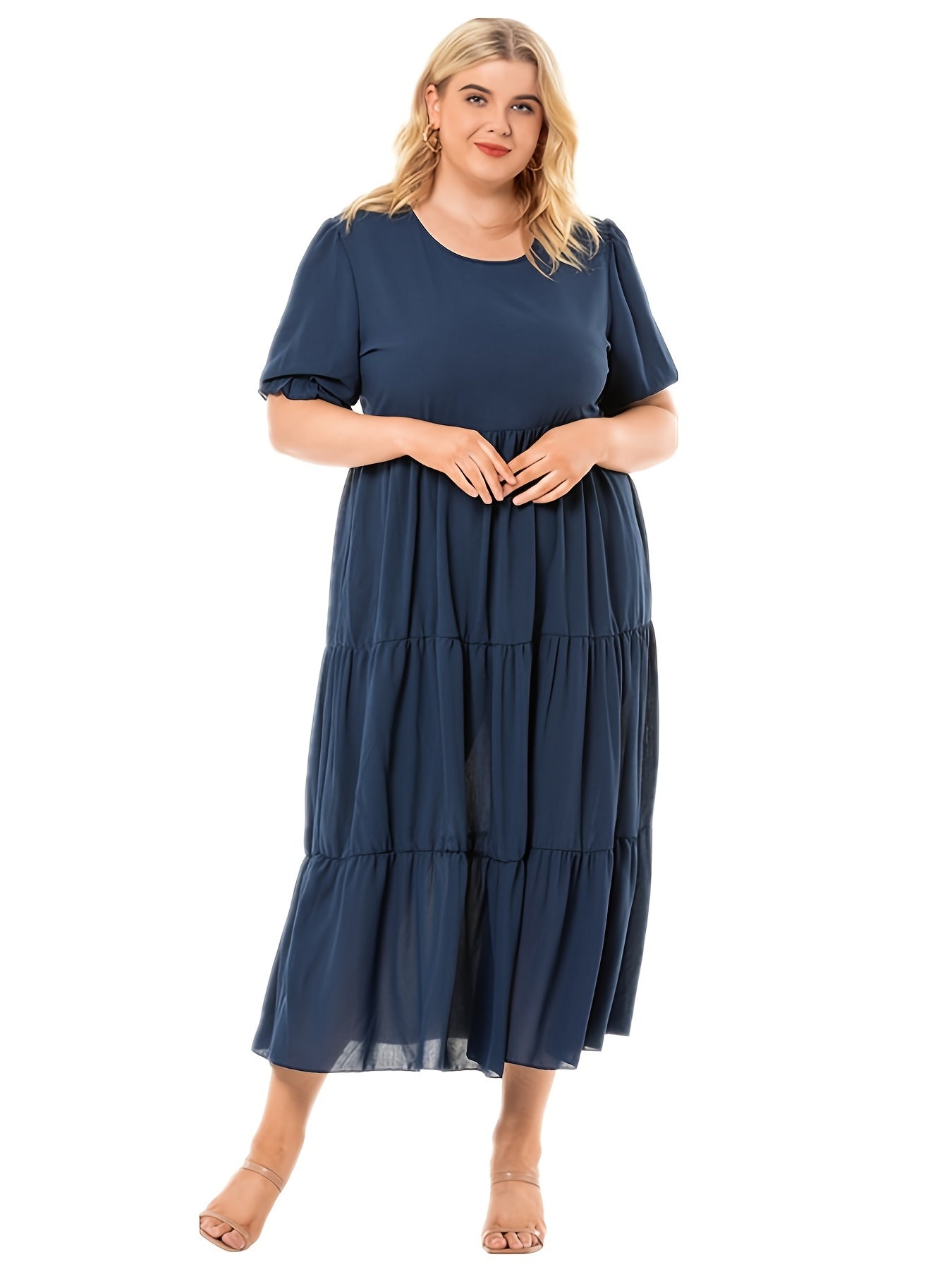  Solid Pleated Cami Dress Women's Short Sleeve Long Dress