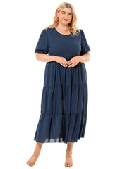  Solid Pleated Cami Dress Women's Short Sleeve Long Dress