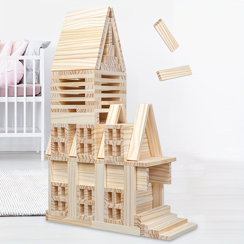 100pcs Wooden Shape Building Blocks Parent Child Interactive Game
