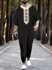 Arabic Kaftan Men Half Sleeve Muslim Clothes Vintage Casual Dubai Jubba Thobe